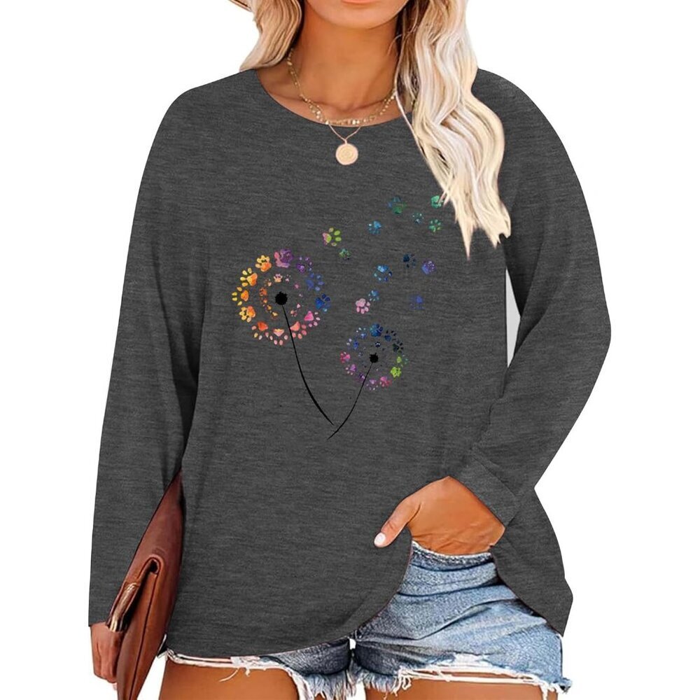Plus Size Womens Long Sleeve Casual Top Cotton Blend Warm Fall Winter